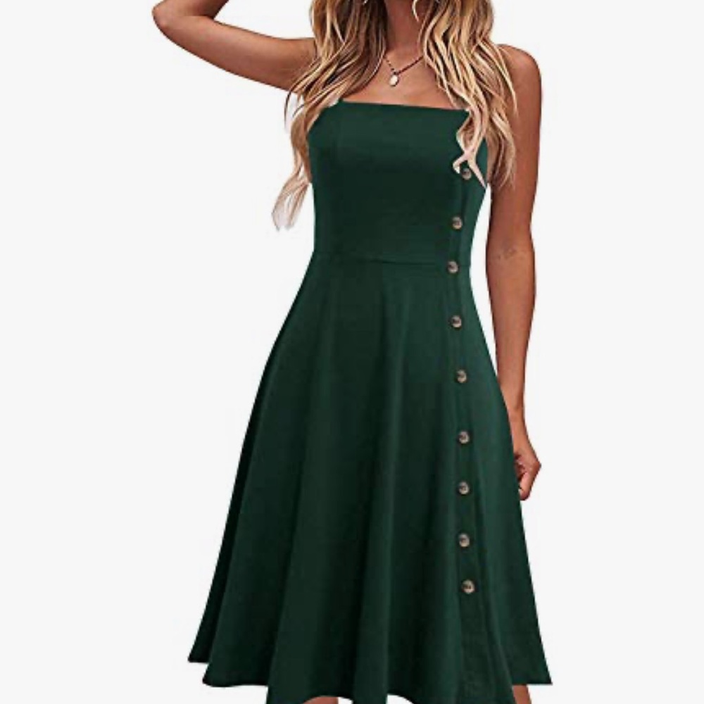 NWT Women’s Liyinxi Dark Green Button-Down Dress Size S